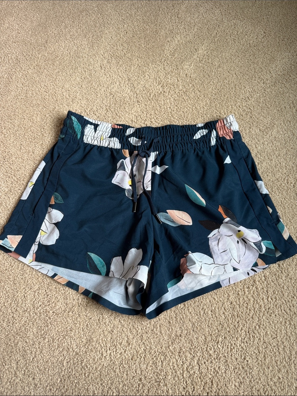 Athleta Navy Floral Pull-On Athletic Shorts